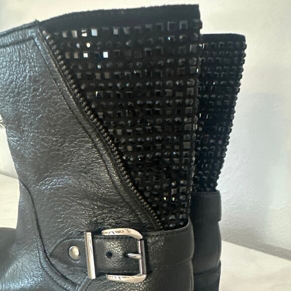 Ankle Boots Leather Rhinestones Gianni Bini Combat Riding Moto sz6 - Picture 2 of 5